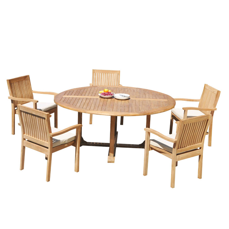 Mashburn 8 - Person Teak Wood Patio Dining Set with Round Table, 72" Round, 5