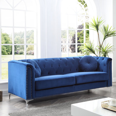 Emmerich Pompano Mid Century Velvet Sofa
