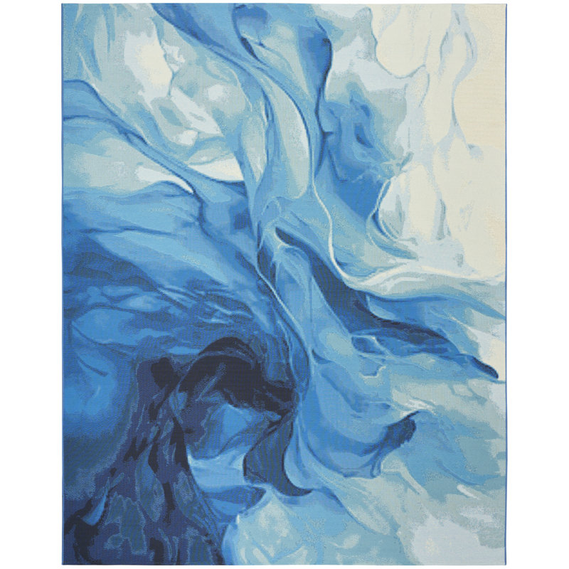 Nourison Color Splash 9'10" x 13'2" Blue Ivory Modern Rug, Rectangle 9'10" x 13'2"