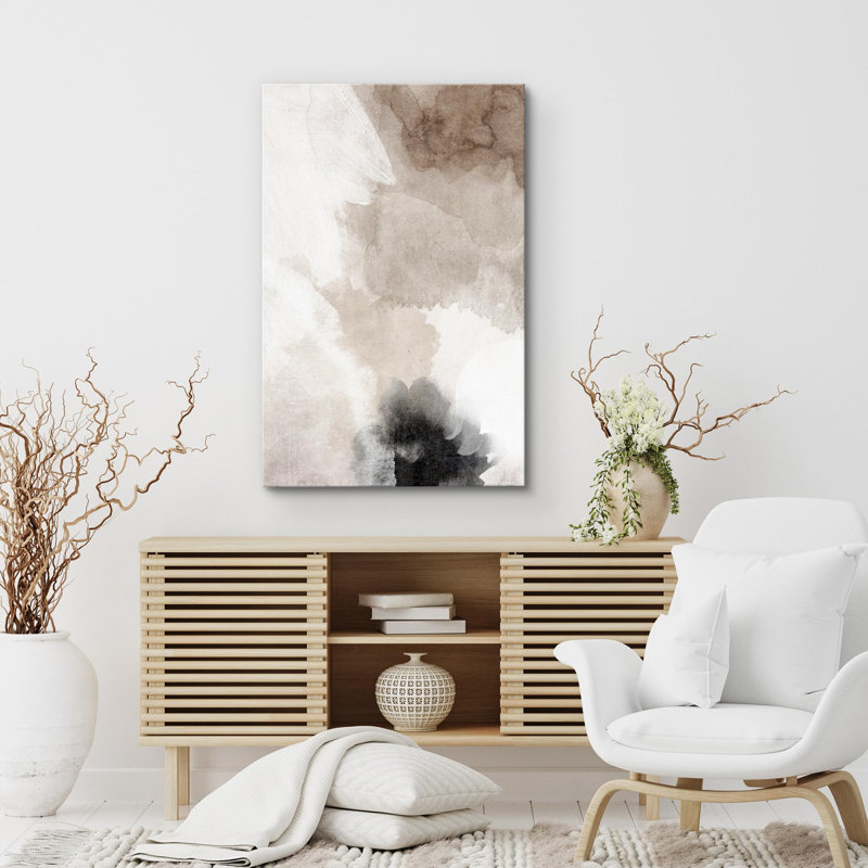 Grunge Abstract Paint Stroke Effect " Faded Textured Tan And Gray Color Blocks Abstract Shapes Minimalism Contemporary Nordic Wall Decor "