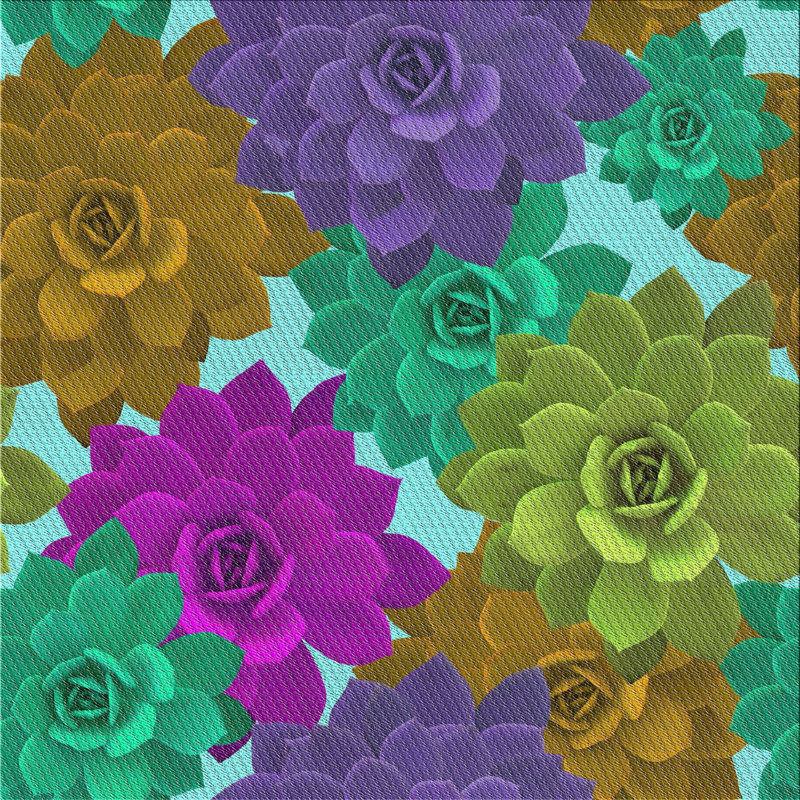 Tapis rose/vert/jaune tissé à la machine, Carré 7 pi