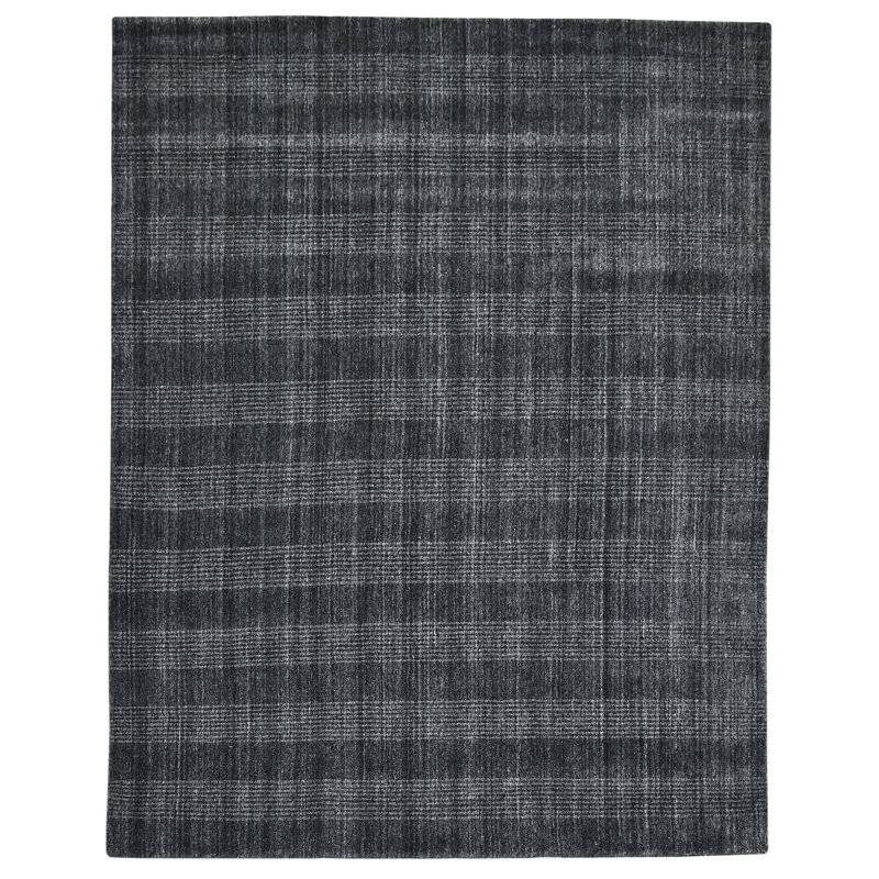 Brackettville Wool Plaid Handwoven Charcoal Area Rug, Rectangle 8' x 10'