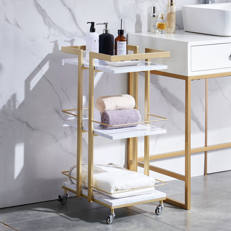 White and Gold Metal Frame 3-Tier Rolling Utility Cart