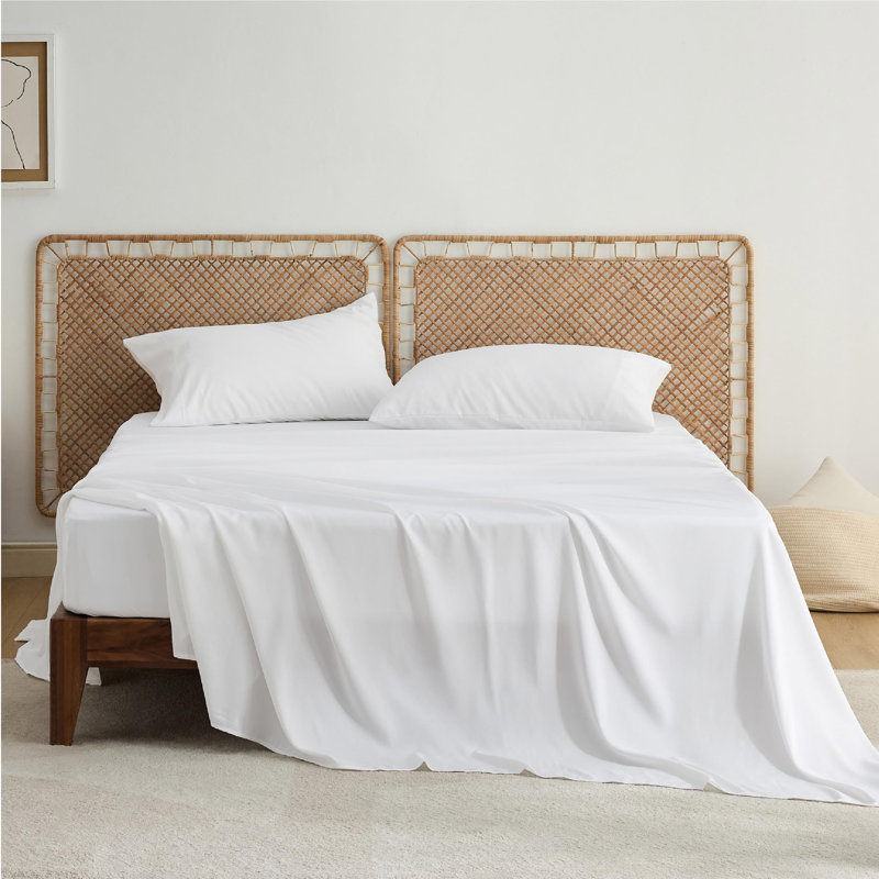Bedsure Polyester & Rayon Derived from Bamboo Sheets, Queen Sheet Set with 2 Pillowcases, White