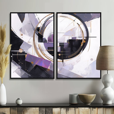 Purple Black Multifaceted Whirls - Blue Modern Canvas Wall Art 2-Panels