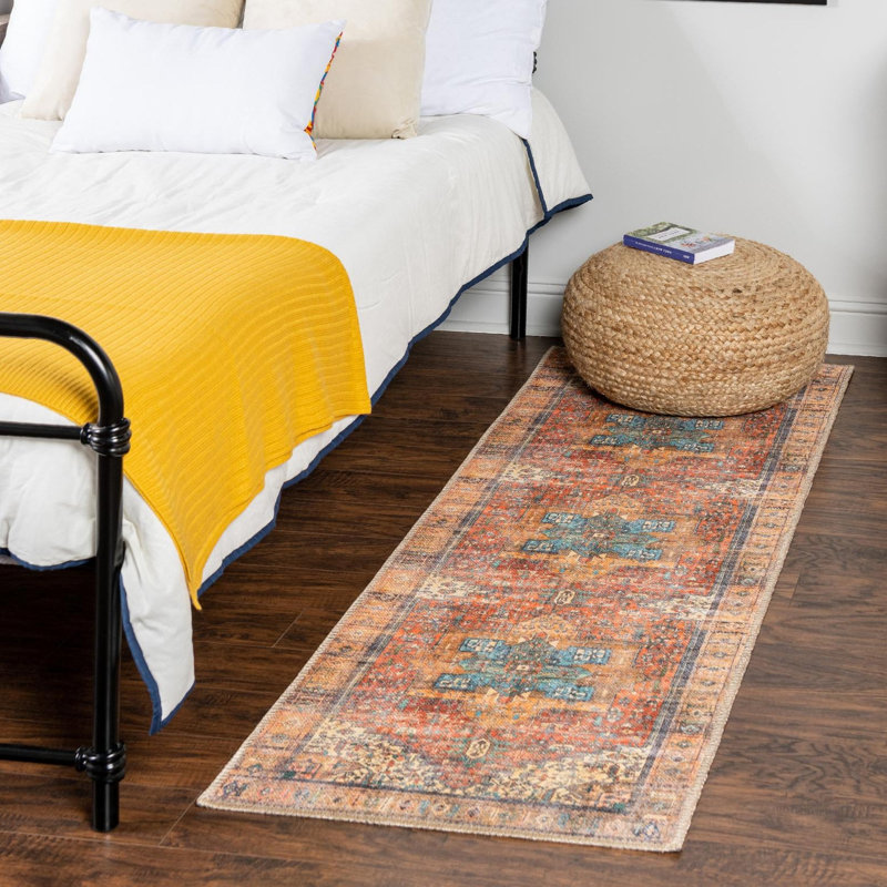 Tapis oriental rouge rouille, Tapis de couloir 2 pi 6 po x 19 pi 8 po