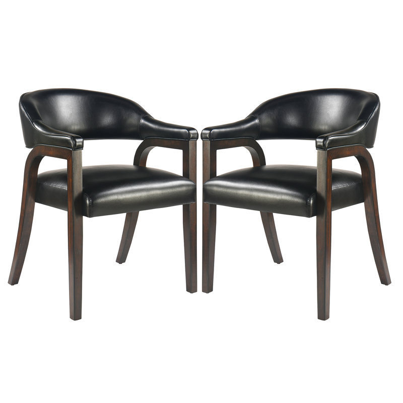 LUMERA Collection Set of 2 Mid-Century Modern Dining Chairs, Upholstered Faux Leather, Solid Wood Frame, Comfortable Kitchen & Dining Room Seating Black