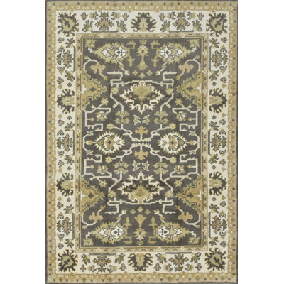 Tapis oriental gris en laine noué à la main Oushak