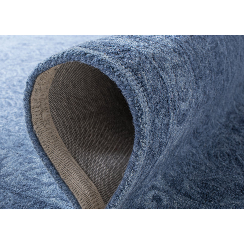Pimentel Hand Tufted Wool/Cotton Geometric Rug in Navy Blue, Round 7'