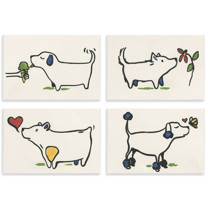 «Happy Doodle Animals», ensemble de 4 plaques murales par June Erica Vess, H 10 po x l 15 po