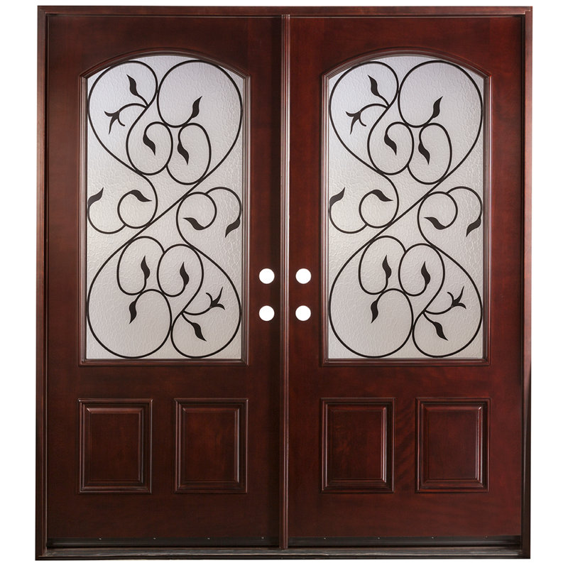 Porte d'entrée extérieure pré-montée en acajou prête à installer pour l'extérieur, H 80 po x l 60 po x P 1,75 po, Oui