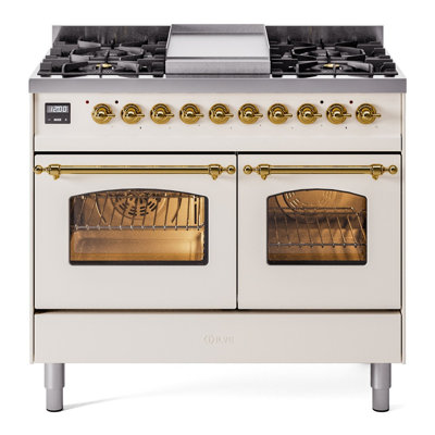 ILVE Nostalgie II Series 40 inch Dual Fuel Range with 6 Sealed Burners, Griddle (Glass Door)