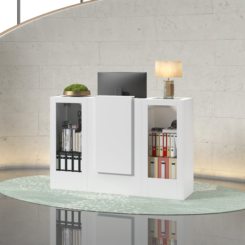 Modern Reception Desk With LED Lighting And Ample Storage For Office Or Retail Spaces