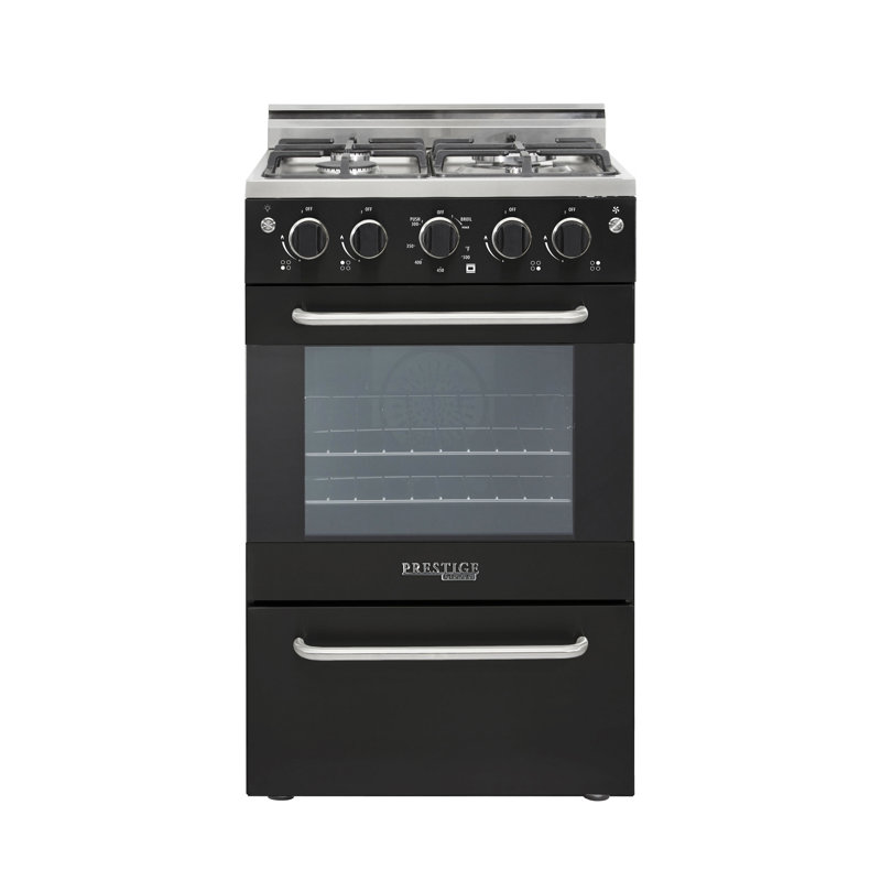 Prestige 19.5" 4 burner 1.6 cu. ft. Freestanding Gas Range with Convection Oven, Black