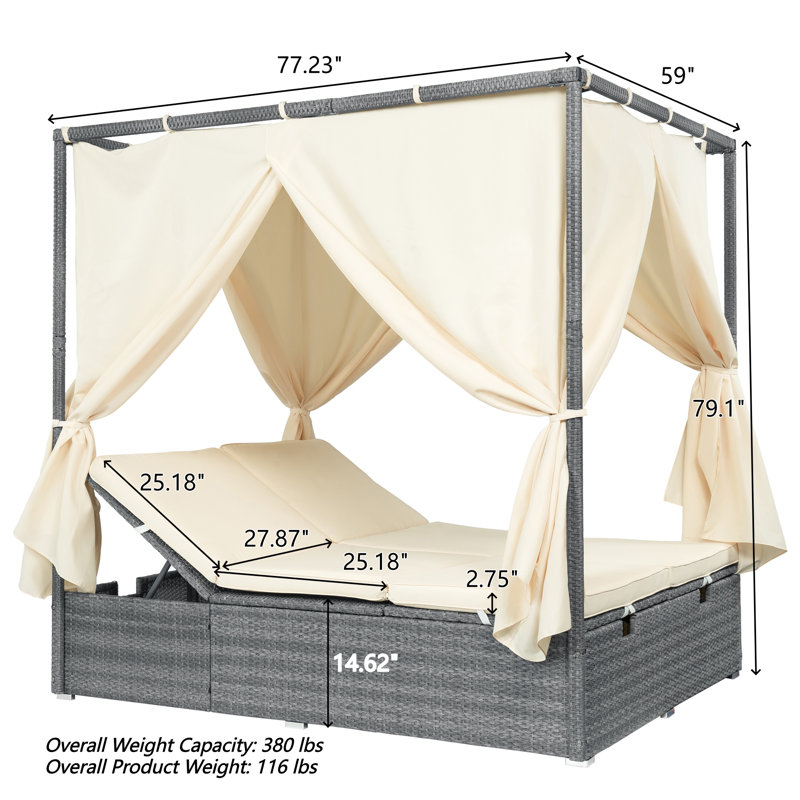 Lit de jour pour terrasse en osier 57,62 ", Beige