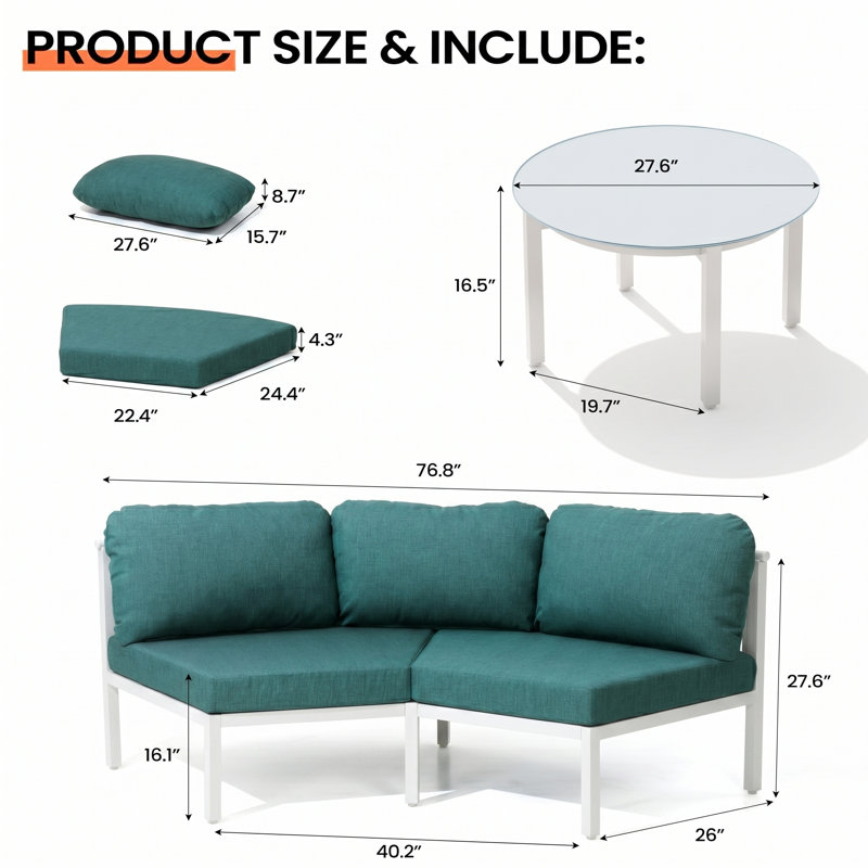 8 - Person Aluminum Patio Conversation Furniture Set with Table, Malachite