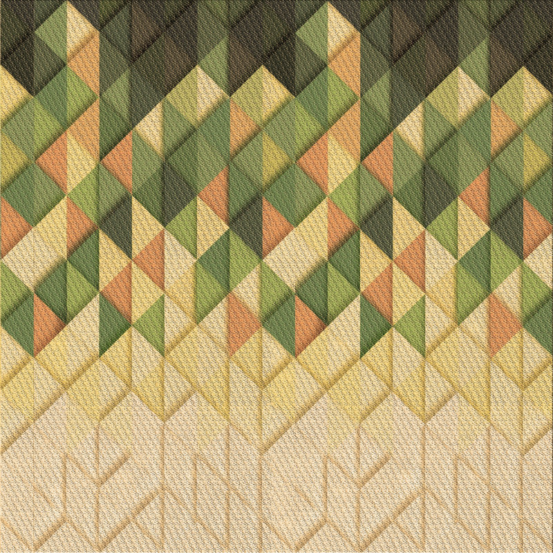 Tapis géométrique vert / brun, Carré 6 pi