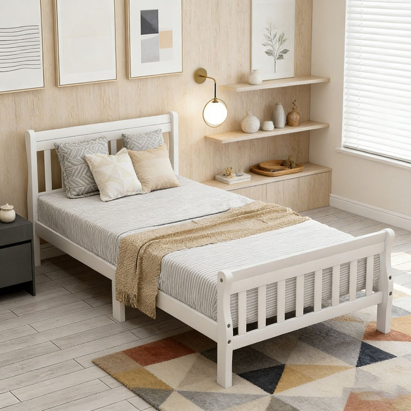Structure de lit plateforme Wood, Blanc
