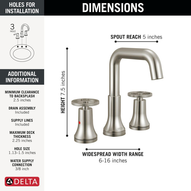 Two Handle Widespread Bathroom Faucet, Stainless