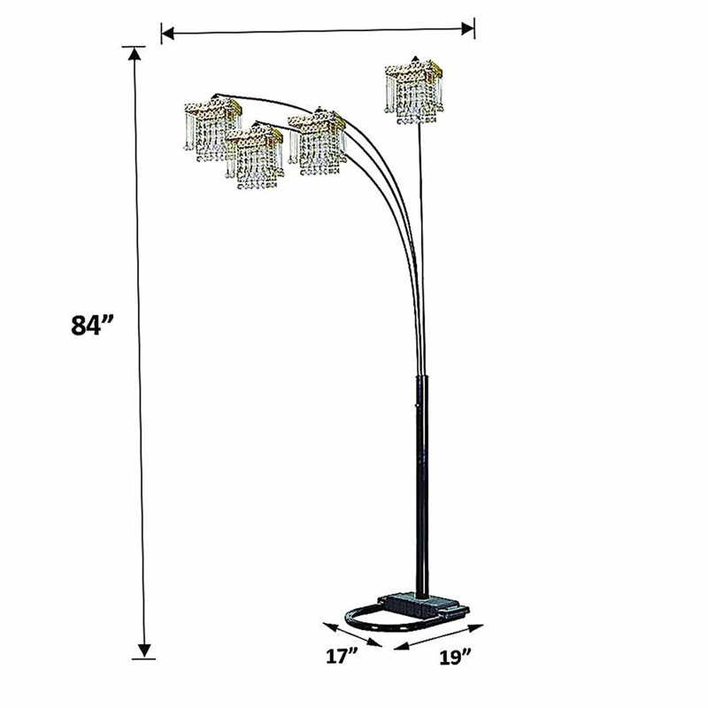 Gold 4 Square Shade Crystal Inspired Arch Floor Lamp, Gold/Black
