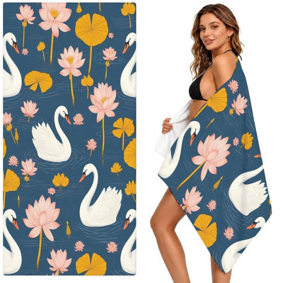 Serviette de plage en microfibre Swan Lotus Pond