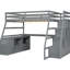 Lit mezzanine double gris avec 7 tiroirs, 2 tablettes et bureau - lattes en contreplaqué de construction pour un soutien optimal dans le bureau