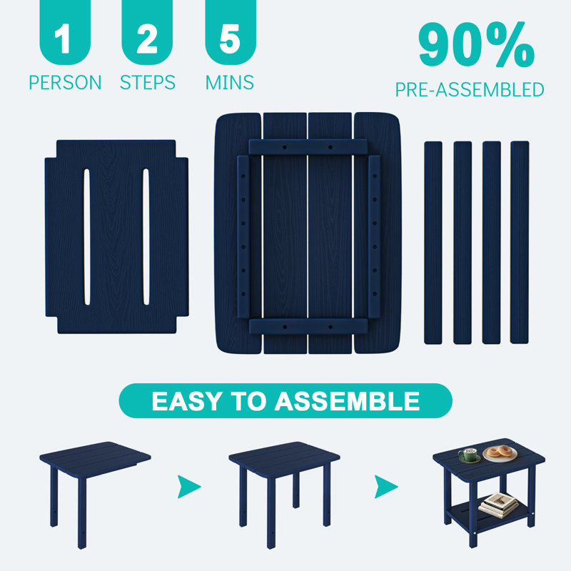 HDPE Adirondack 2-Tier End Table – Weatherproof & Durable Outdoor Side Table for Patio, Poolside, and Lawn, Navy