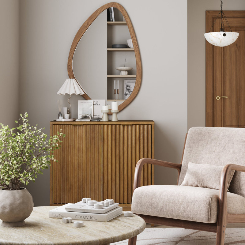 Armoire d'appoint en bois d'hévéa à 2 portes, Marron clair