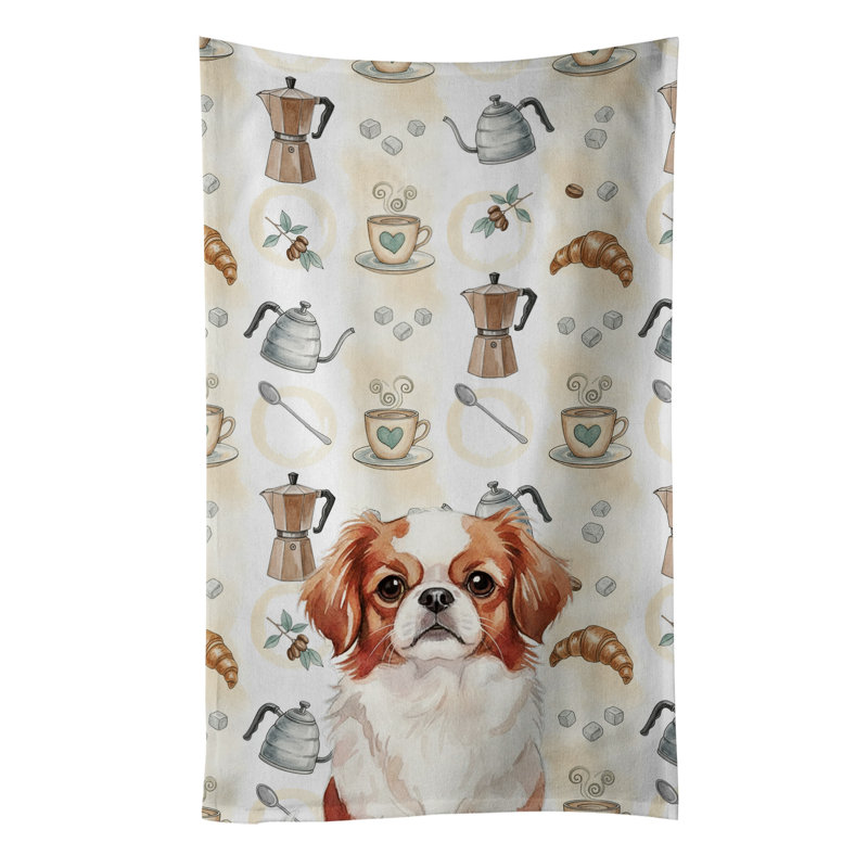 Coffee Bar Kitchen Towel, Red and White Japanese Chin