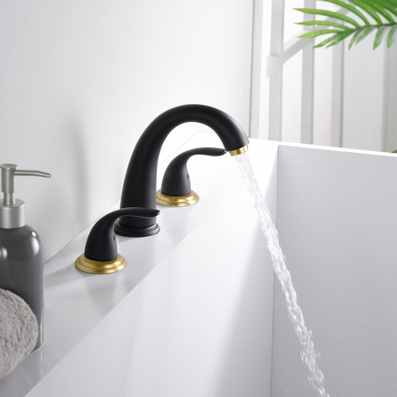 Robinet de baignoire romaine à haut débit à deux poignées à fixation sur le comptoir avec valve, Noir / or