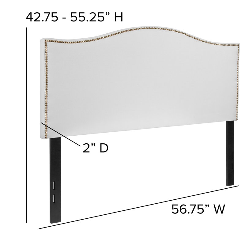 Fitzsimmons Arched Upholstered Headboard with Accent Nail Trim, White, Full