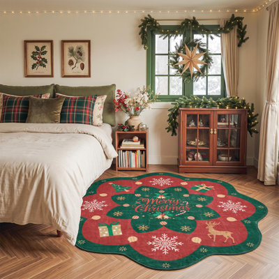 Round Geometric Washable Area Rug