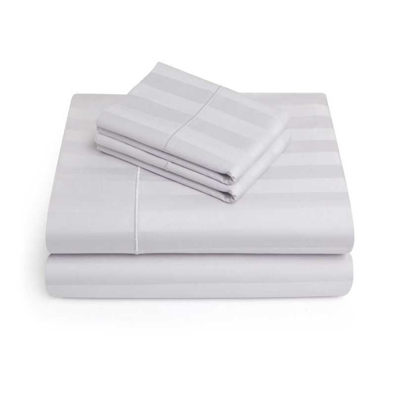 100% Cotton Striped Sheet Set, Full Sheet Set with 2 Pillowcases, Silver
