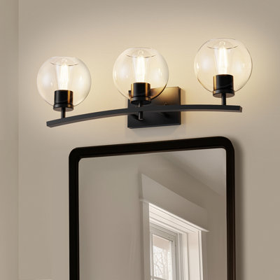 Choi 25 po Éclairage pour meuble-lavabo noir 3 lumières avec abat-jour en verre pour salle de bain, miroir, salle d'eau