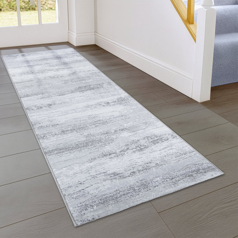 Driggers Abstract Light Grey Opal Performance Area Rug, Runner 2'2" x 7'10"