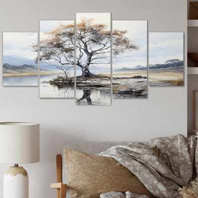  «Grey Brown Minimalisme Essence Of Tranquility - Minimalisme, reproduction d'art sur toile - 5 panneaux