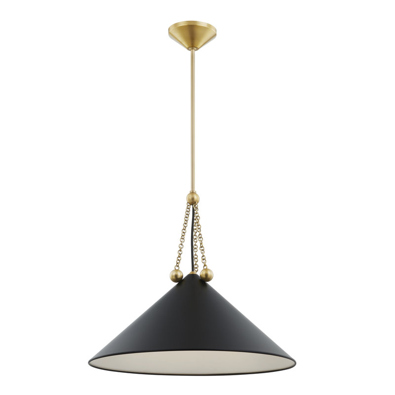 1 - Light Aged Brass Pendant, Soft Black, 20.25" H x 23.5" W x 23.5" D