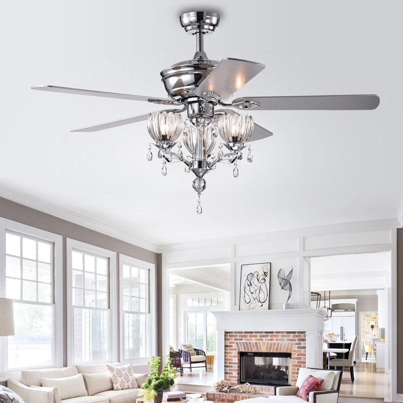 Babineaux 52 " Ceiling Fan with Light Kit, Chrome with Silver Finish Blades