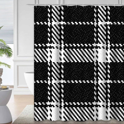Black White Lumberjack Buffalo Plaid Shower Curtain with 12 Hooks