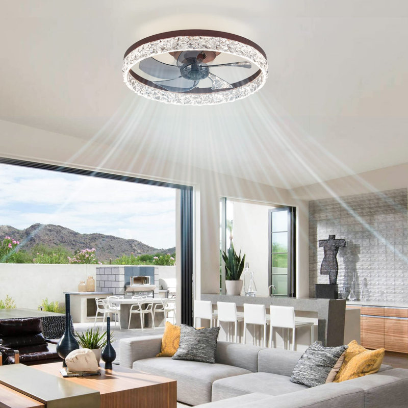 20 inch Modern Ceiling Fans with Lights and Remote, Black, Brown
