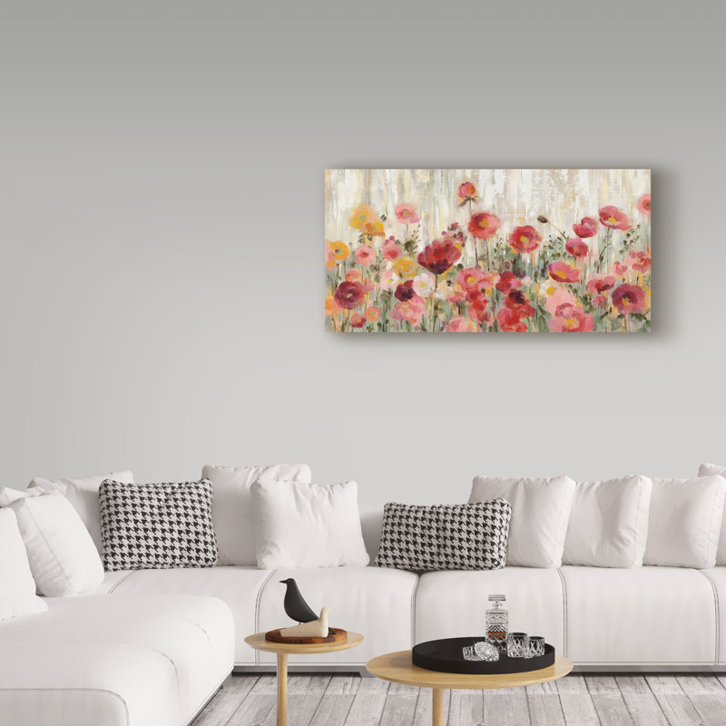 « arrosage des fleurs », reproduction de peinture à l’acrylique sur toile tendue, H 24 po x l 47 po