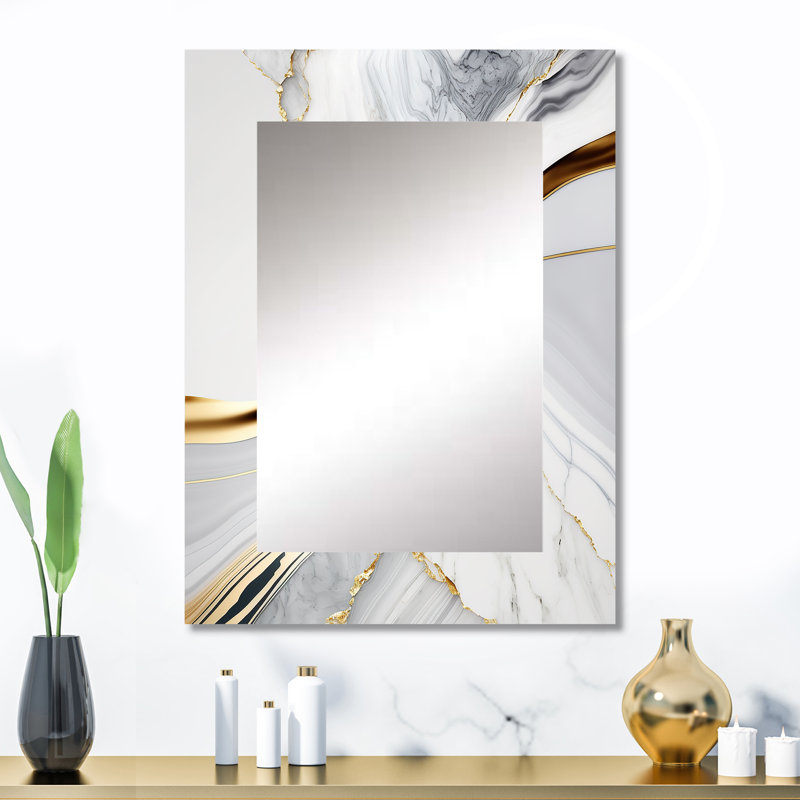 Abstrait Geode Waves Grey IV - miroir mural abstrait unique, 32 po x 24 po
