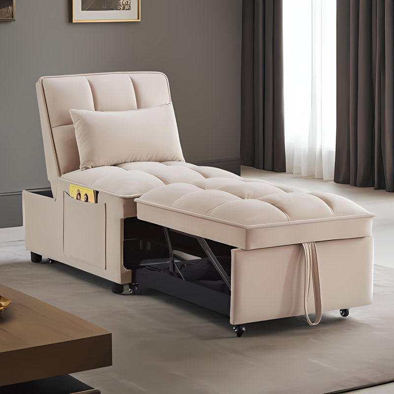Chaise longue capitonnée sans accoudoirs Accent, Velours kaki
