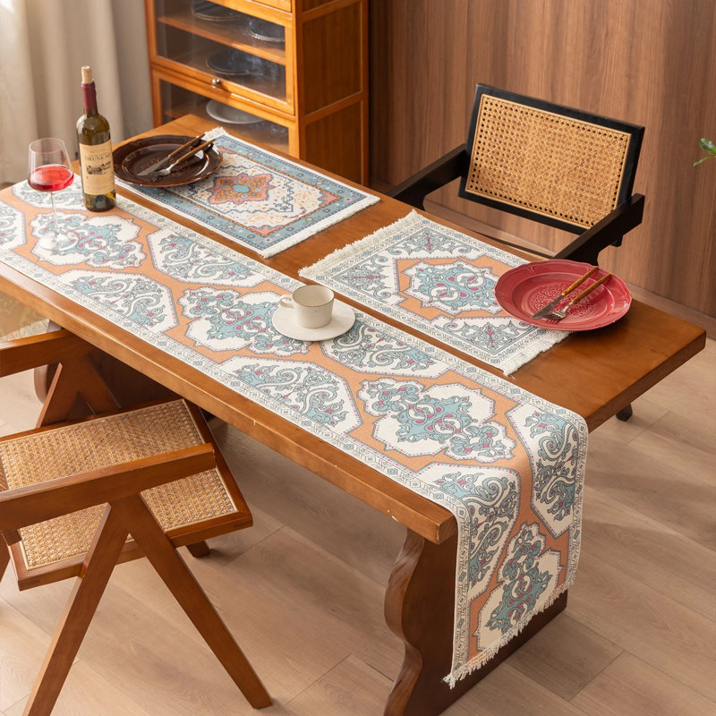 Chemin de table multicolore d'inspiration tribale en mélange de coton géométrique l 14 po x L 72 po 