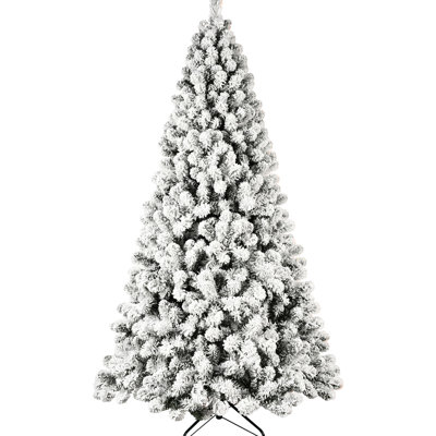 6ft Flocked Christmas Tree, 300 Ul Warm White Lights, Memory Wire, 779 Tips, Metal Stand For Holiday Setting Ambiance Auto-unfolding Design, Stable Festivities Decorations