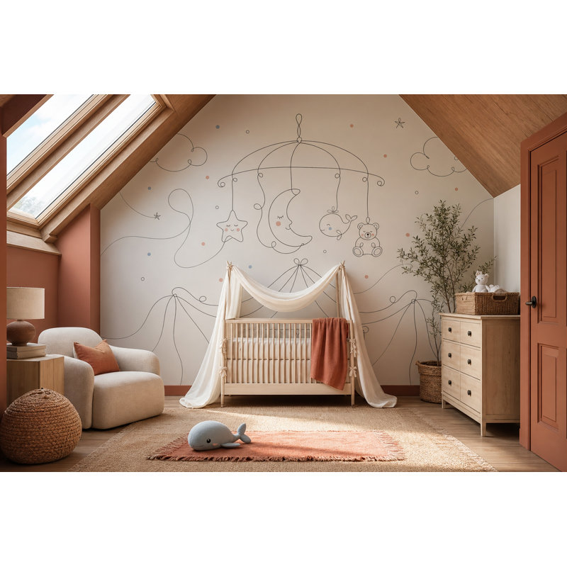 Papier peint mobile pépinière mobile amovible lune et étoile, 160 po x 108 po, Non tissé