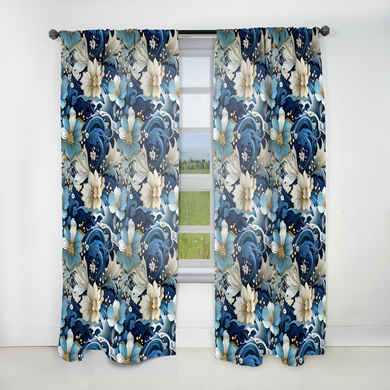 Nautique Allure Paisley Motif IV - Rideau floral - Rideau floral obscurcissant - 1 panneaux, L 52 po x L 95 po