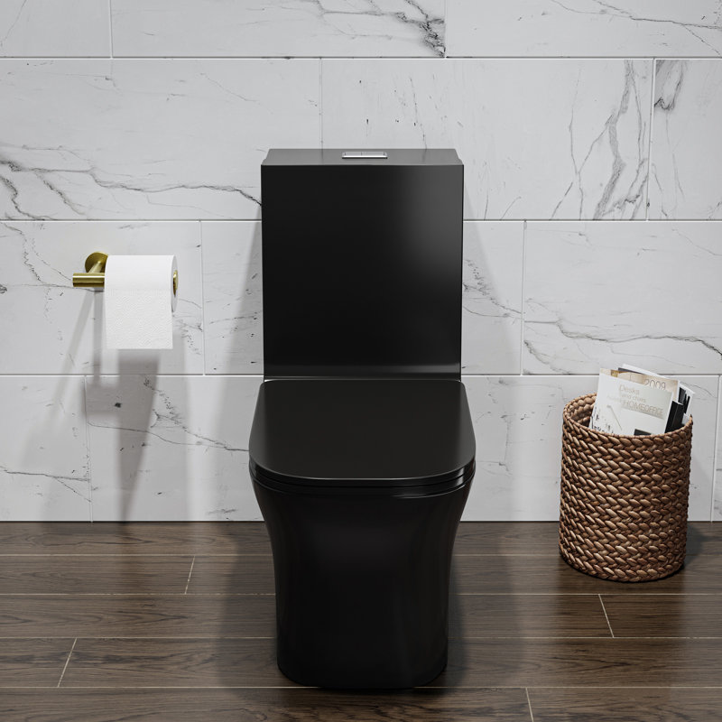 Toilette carrée une pièce à double chasse en noir brillant Concorde, Noir lustré, Haut