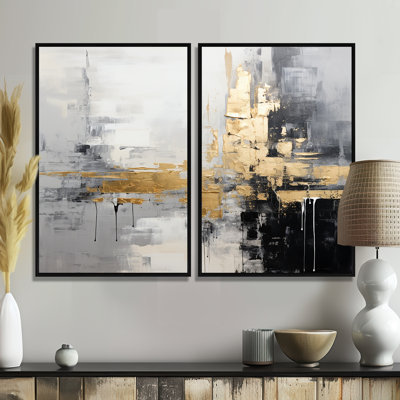 Or, ville dorée, blanc, gris, noir - Grandes impressions sur toile abstraites