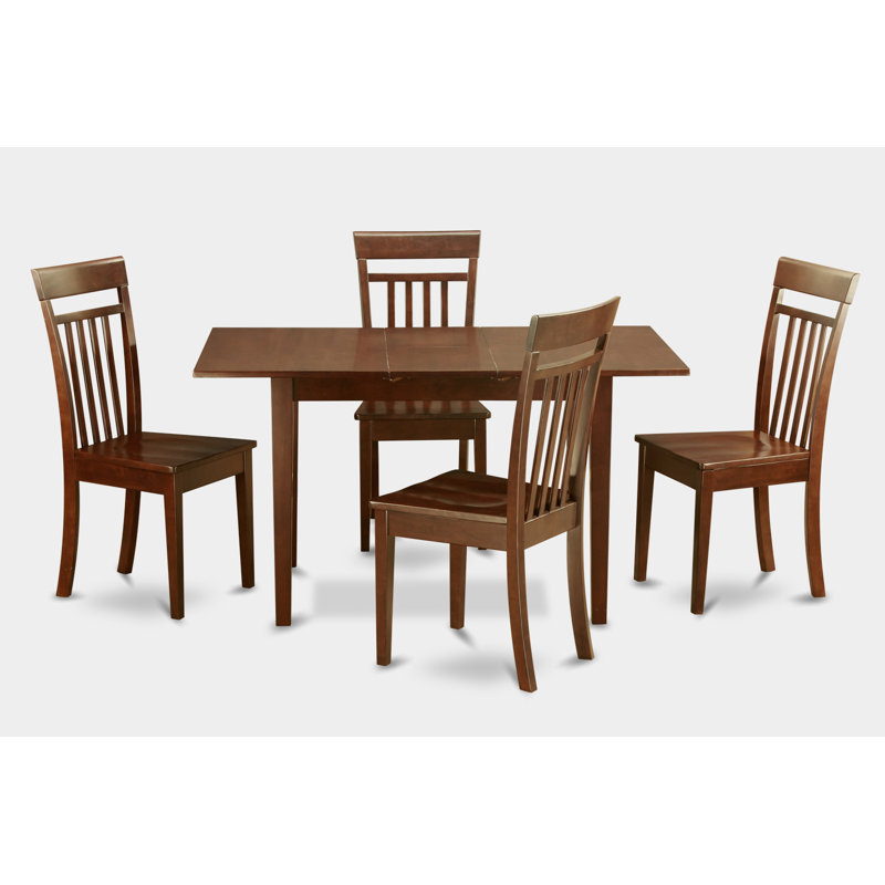 Ensemble de table de salle à manger 5 pièces moderne comprenant une table rectangulaire en bois avec feuille papillon et 4 chaises de cuisine, acajou